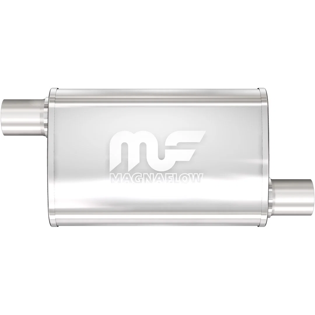11236 – MAGNAFLOW Exhaust Muffler, 9 Inch Width x 4 Inch Height Oval Stainless Steel Case Single 2-1/2 Inch Offset In...